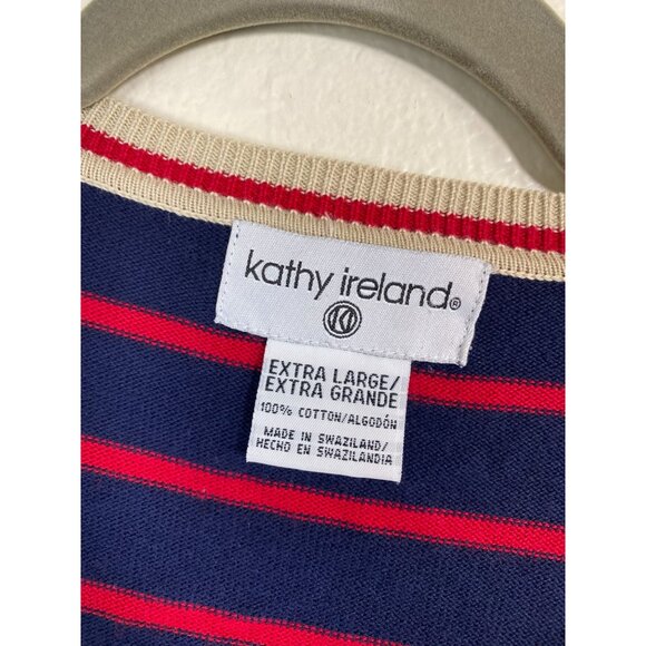 Kathy Ireland Blue Red Striped Cardigan Sweater Womens XL Preppy tennis Button - Picture 9 of 14